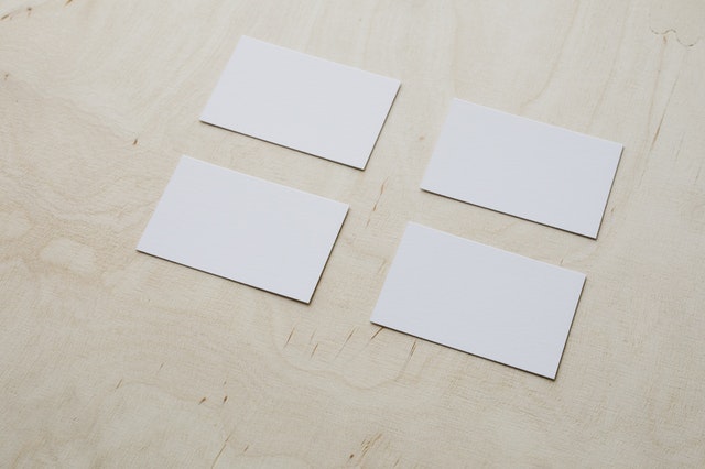 Index cards on a table.
