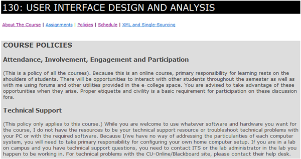 Screenshot of User Interface Design syllabus.