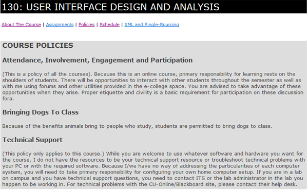 Updated User Interface Design Syllabus Policies section.